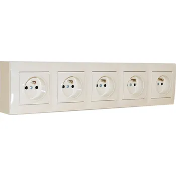 Elektrická zásuvka Zásuvkový blok nástěnný 5x 250V/16A s clonkami, bez kabelu, barva krémová