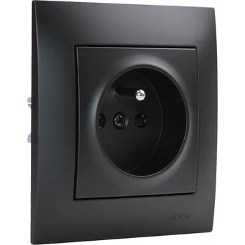Elektrická zásuvka Zásuvka jednonásobná 250V/16A (strojek, kryt a rámeček) Simon 54, šroubové svorky, clonky, barva černá matná