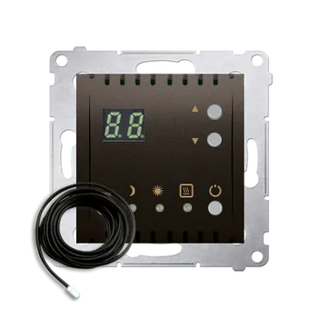 Elektrická zásuvka Termostat s displejem a externím čidlem teploty (sonda), Simon 54, barva hnědá metalizovaná