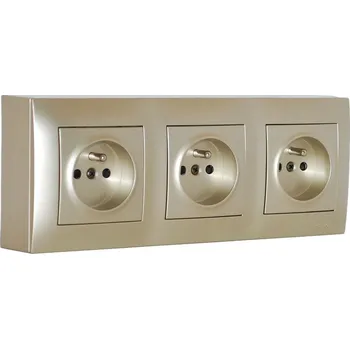Elektrická zásuvka Zásuvkový blok nástěnný 3x 250V/16A s clonkami, bez kabelu, barva zlatá metalíza