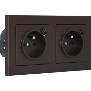 Elektrická zásuvka Zásuvky v rámečku pod omítku, 2x 230V/16A + 2x USB nabíječka, barva čokoládová