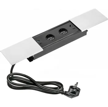 Elektrická zásuvka Zásuvkový blok PRESTINO s posuvným víkem, 2x zásuvka (schuko), 2x USB A/C , 1x HDMI 2.0, 1x RJ45 cat.6, kabel 1.5m, barva bílá