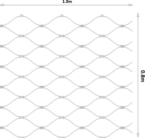 Nerezová lanková síť, 0,8 x 1 m, oko 50 x 50mm, ø2 mm, AISI 316