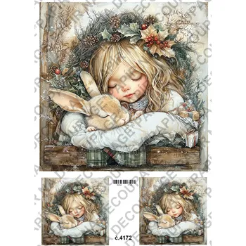Umělecký papír Rýžový a soft papír na decoupage - Andělka se zajícem - KB04172 Materiál: Soft, Rozměr: A4