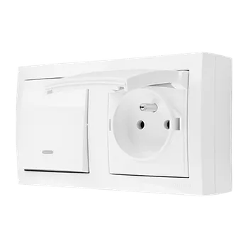 Elektrická zásuvka Zásuvka jednonásobná ve verzi IP44 -vičko v barvě krytu jednopólový spínač s podsvětlením odolný proti vlhkosti bílá 16A 10AX