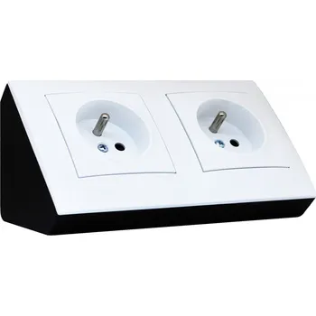 Elektrická zásuvka Rohová zásuvka 2x 250V, barva černá s rámečkem a kryty v barvě bílé, bez kabelu