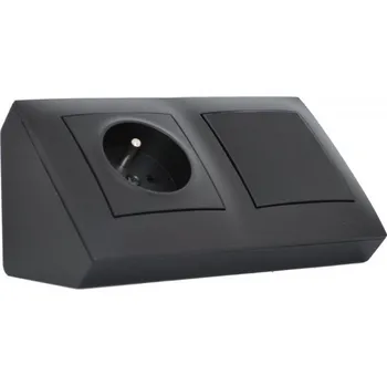 Elektrická zásuvka Rohová zásuvka 1x 250V + 1x zaslepovací kryt, barva matná černá, bez kabelu