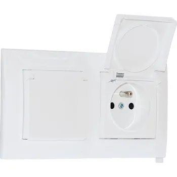 Elektrická zásuvka Zásuvka pod omítku 2x 250V/16A s víčky a manžetou, krytí IP44, rámeček + krytky v bílé barvě