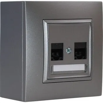 Elektrická zásuvka Zásuvka na zeď, 2x 250V/16A, šedé metalizované barvy, bez kabelu