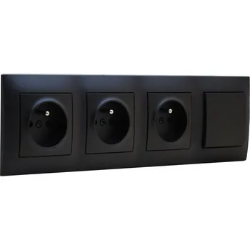 Elektrická zásuvka Zásuvky 3x 250V/16A s vypínačem (řazení č. 1), Simon 54, instalace pod omítku, barva černá matná