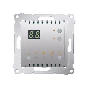 Elektrická zásuvka Termostat digitální programovatelný s vestavěným senzorem teploty (přístroj s krytem), Simon 54, barva stříbrná metalizovaná