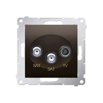Elektrická zásuvka Zásuvka anténní SAT+SAT+RTV koncová (přístroj s krytem), 2x vstup: 5 MHz÷2,4 GHz, Simon 54, barva hnědá metalizovaná