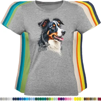 Dámské tričko damske-levne-bavlnene-tricko-digitalni-potisk-pes-border-kolie Barva: Grey melange - šedá směs, velikost: L