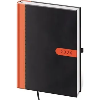 Diář Helma - Bora - týdenní diář 2026, černo/oranžový, A5, 14,5 × 20,5 cm