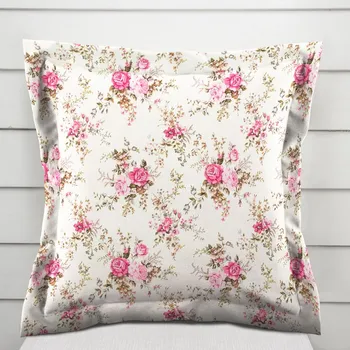 Povlak na dekorativní polštářek Dekorační povlak na polštář s lemem PML-107 Růžové růžičky na bílém 40 x 40 cm