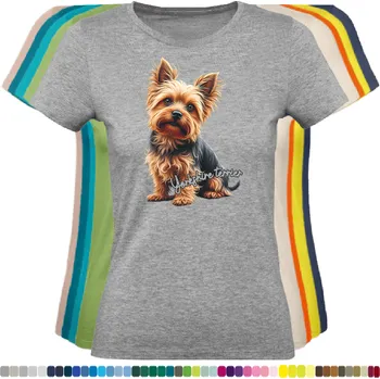 Dámské tričko damske-levne-bavlnene-tricko-digitalni-potisk-pes-jorksir Barva: Grey melange - šedá směs, velikost: M