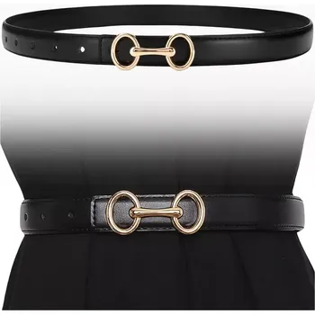 Opasek Elegantní dámský opasek z přírodní kůže, černý, se zlatou sponou, 105x2 cm