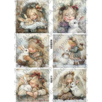 Výtvárné potřeby Rýžový a soft papír na decoupage - Andělka se zajícem - KB04180 Materiál: Rýžový papír, Rozměr: A4