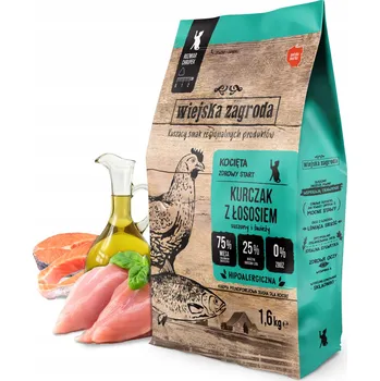 Krmivo pro kočku Wiejska Zagroda suché krmivo pro kočky Kuře s lososem pro koťata 1,6 kg