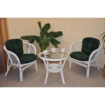 Zahradní sestava Ratanová sedací souprava Bahama bílá 2+1, polstry zelený dralon