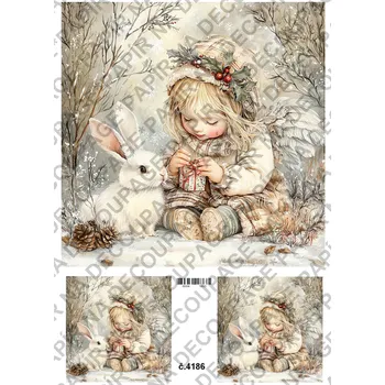 Umělecký papír Rýžový a soft papír na decoupage - Andělka se zajícem - KB04186 Materiál: Soft, Rozměr: A4