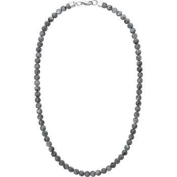 Náhrdelník Manoki Pánský korálkový náhrdelník Fernando - 6 mm larvikit, chirurgická ocel X-WA856SS/55 Šedá 55 cm