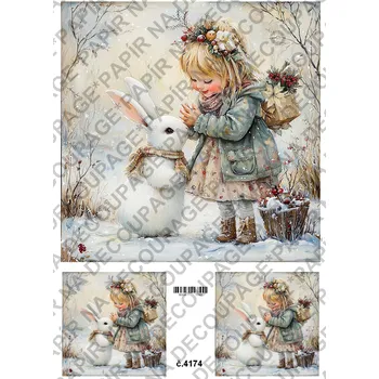 Umělecký papír Rýžový a soft papír na decoupage - Andělka se zajícem - KB04174 Materiál: Soft, Rozměr: A4