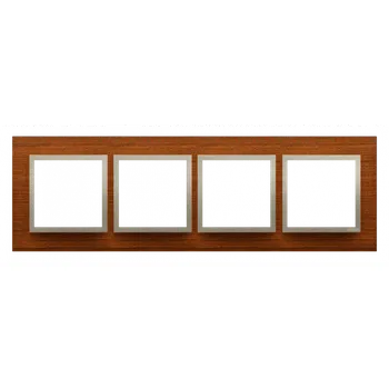 Elektrická zásuvka Rámeček 4 násobný, dřevěný, Simon 54 Nature, ořech / zlatá