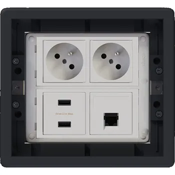 Elektrická zásuvka Podlahová zásuvka 2x 250V/16A, 2x USB nabíječka, 1x RJ45 cat.5, barva grafitově-šedá, pro lité podlahy