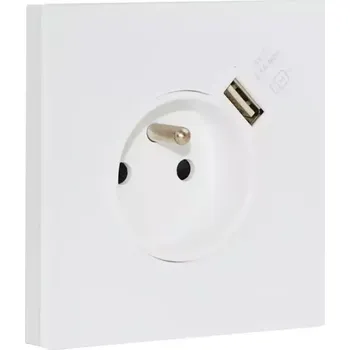 Elektrická zásuvka Zásuvka 250V/16A s USB nabíječkou Smartcharge, Simon 100, akrylátové sklo, bílá matná barva
