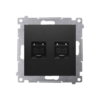 Elektrická zásuvka Zásuvka datová 2 násobná RJ45 kat. 6 s protiprachovou clonkou (přístroj s krytem), Simon 54, barva černá matná metalizovaná