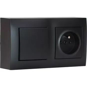 Elektrická zásuvka Zásuvkový blok nástěnný 1x 250V/16A s jednopólovým vypínačem, řazení č.1, clonky, barva černá matná