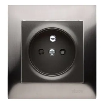 Elektrická zásuvka Zásuvka jednonásobná 250V/16A, kovový rámeček NEREZ, kryt zásuvky antracitová metalíza