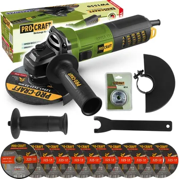 oscilační bruska Procraft PW1550 - úhlová bruska + rychloupínací matice RM14, 10x řezný kotouč CD125x1.0b v boxu