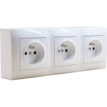 Elektrická zásuvka Zásuvkový blok nástěnný 3x 250V/16A s clonkami, bez kabelu, barva bílá lesklá