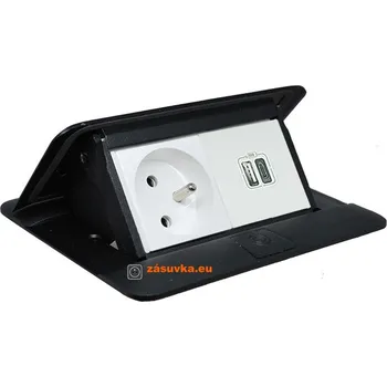 Elektrická zásuvka Pop-up blok, 1x zásuvka 230V, 1x dvojitá nabíječka USB-A + USB-C, 5V/3A, barva černá matná, kabel 2m