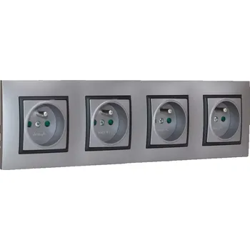 Elektrická zásuvka Zásuvky v rámečku pod omítku, 4x 250V/16A, šedé barvy s černým ozdobným rámem