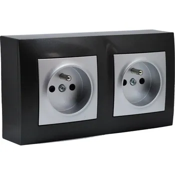 Elektrická zásuvka Zásuvkový blok nástěnný 2x 250V/16A, clonky, barva antracitová a stříbrná metalíza