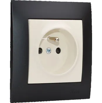 Elektrická zásuvka Zásuvka jednonásobná 250V/16A (strojek, kryt a rámeček) Simon 54, šroubové svorky, clonky, barva krémová a černá matná