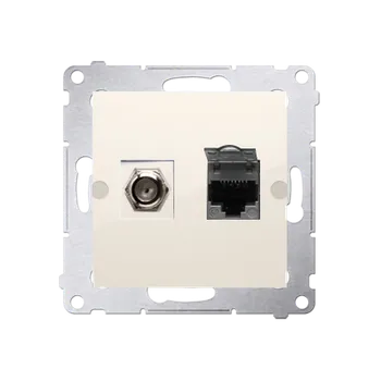 Elektrická zásuvka Zásuvka anténní typ „F” + datová RJ45 kat. 6 (přístroj s krytem), Simon 54, barva krémová