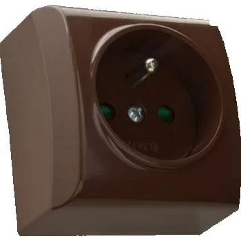 Elektrická zásuvka Nástěnná zásuvka 1x250V/16A s uzemněním, clonky, barva hnědá