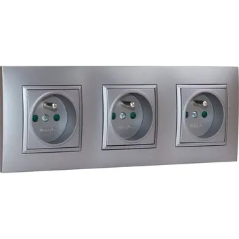 Elektrická zásuvka Zásuvky v rámečku pod omítku, 3x 250V/16A, barva šedá matná