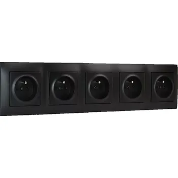 Elektrická zásuvka Zásuvka 5x 250V/16A pod omítku, Simon 54, rámeček a krytky v černé matné barvě