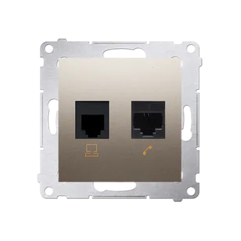 Elektrická zásuvka Zásuvka datová RJ45 kat. 5e + telefonní RJ12 (přístroj s krytem), Simon 54, barva zlatá metalizovaná