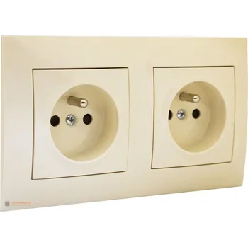 Elektrická zásuvka Zásuvka dvojnásobná 250V/16A (strojky, kryt a rámeček) Simon 54, šroubové svorky, clonky, barva krémová