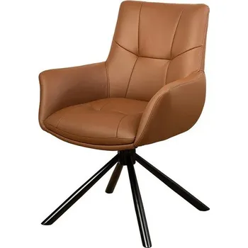 Jídelní židle Moderní kožená otočná jídelní židle Mariposa s prošívaným potahem v koňakové hnědé barvě s černou podstavou 86 cm