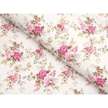 Dekorační látka PML-107 Růžové růžičky na bílém - šířka 150 cm