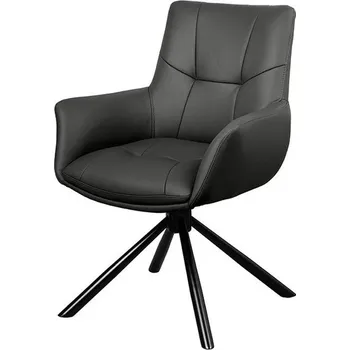 Jídelní židle Designová industriální černá jídelní židle Mariposa s koženým prošívaným potahem a otočným sedadlem 86 cm