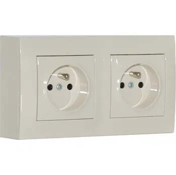 Elektrická zásuvka Zásuvkový blok nástěnný 2x 250V/16A, clonky, barva krémová