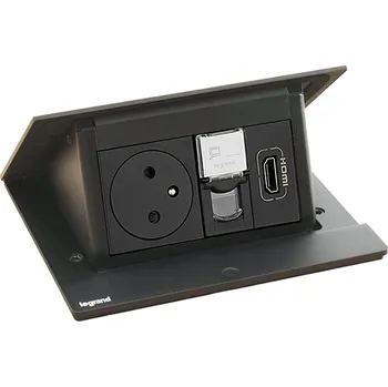 Elektrická zásuvka Pop-up blok INCARA 1x zásuvka 250V surface, 1x RJ45 cat.6, 1x HDMI 2.0 + montážní rám, barva černá, kabel 2m